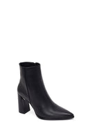 Woman Black Zip Closure Thick-Heeled Leather Boots | Derimod