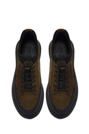 Male Khaki Lace-Up Thick-Soled Nubuck Leather Sneaker | Derimod