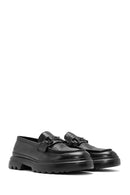 Men's Black Printed Buckle Detailed Leather Loafer | Derimod