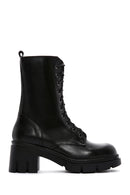 Women's Black Leather Zippered Heeled Boots | Derimod