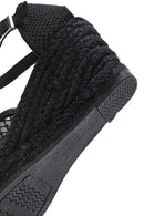 Women's Black Ankle Buckle Wedge Heel Espadrille Sandals | Derimod