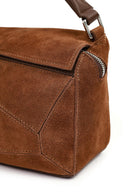 Woman Camel Long-Strap Suede Crossbody Bag | Derimod