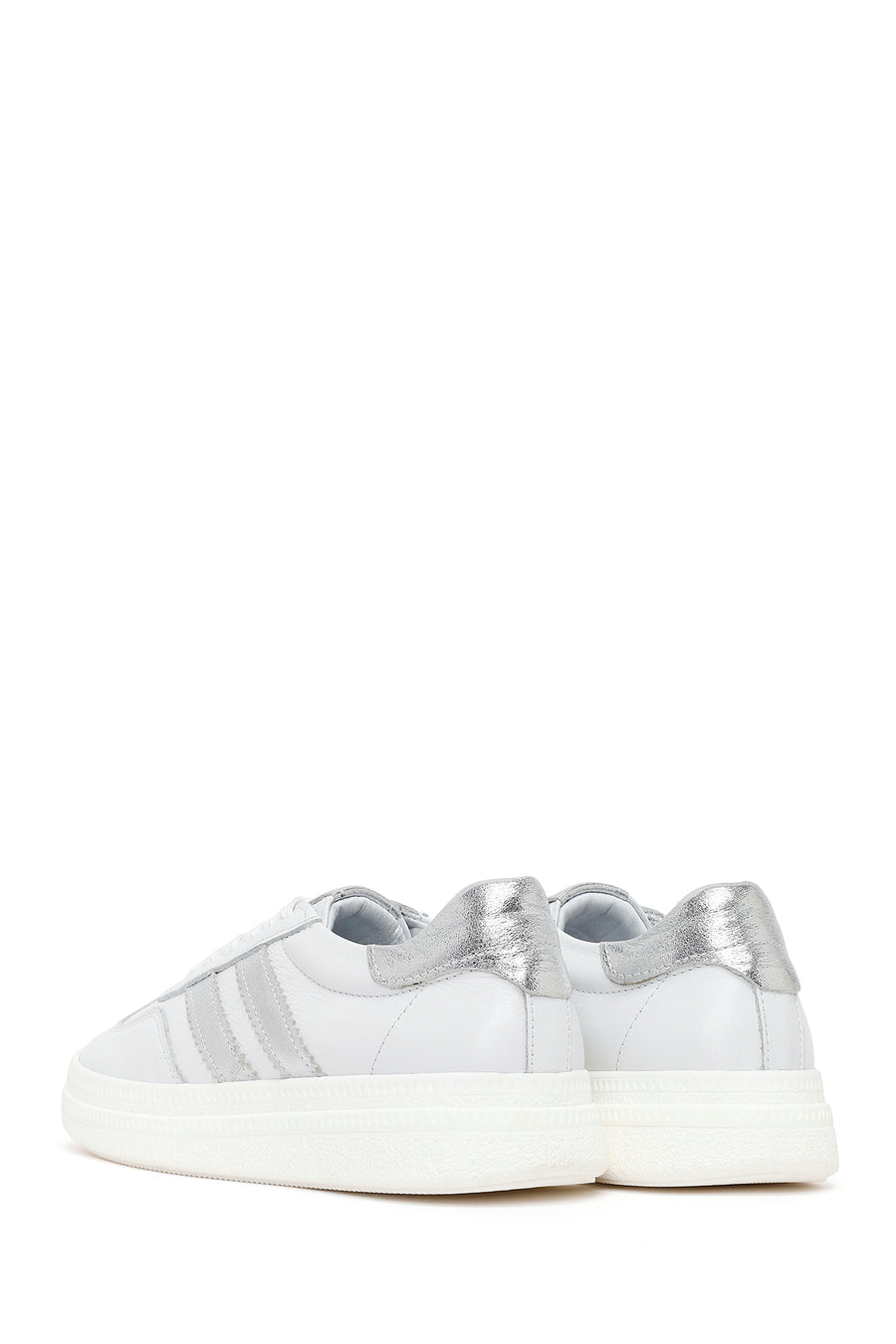 Woman White Lace-Up Leather Sneaker