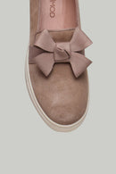 Beige Women's Leather Shoes with Bow | Derimod