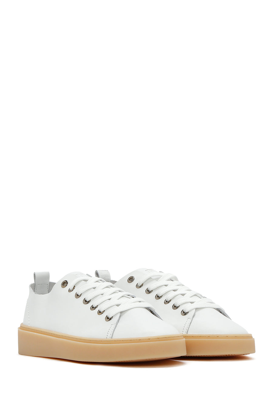 Erkek Beyaz Bağcıklı Deri Sneaker