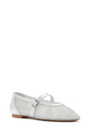 Women's Silver Buckle Leather Ballerinas | Derimod