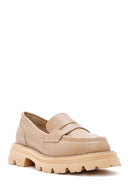 Women's Beige Thick Soled Leather Masculine Loafer | Derimod