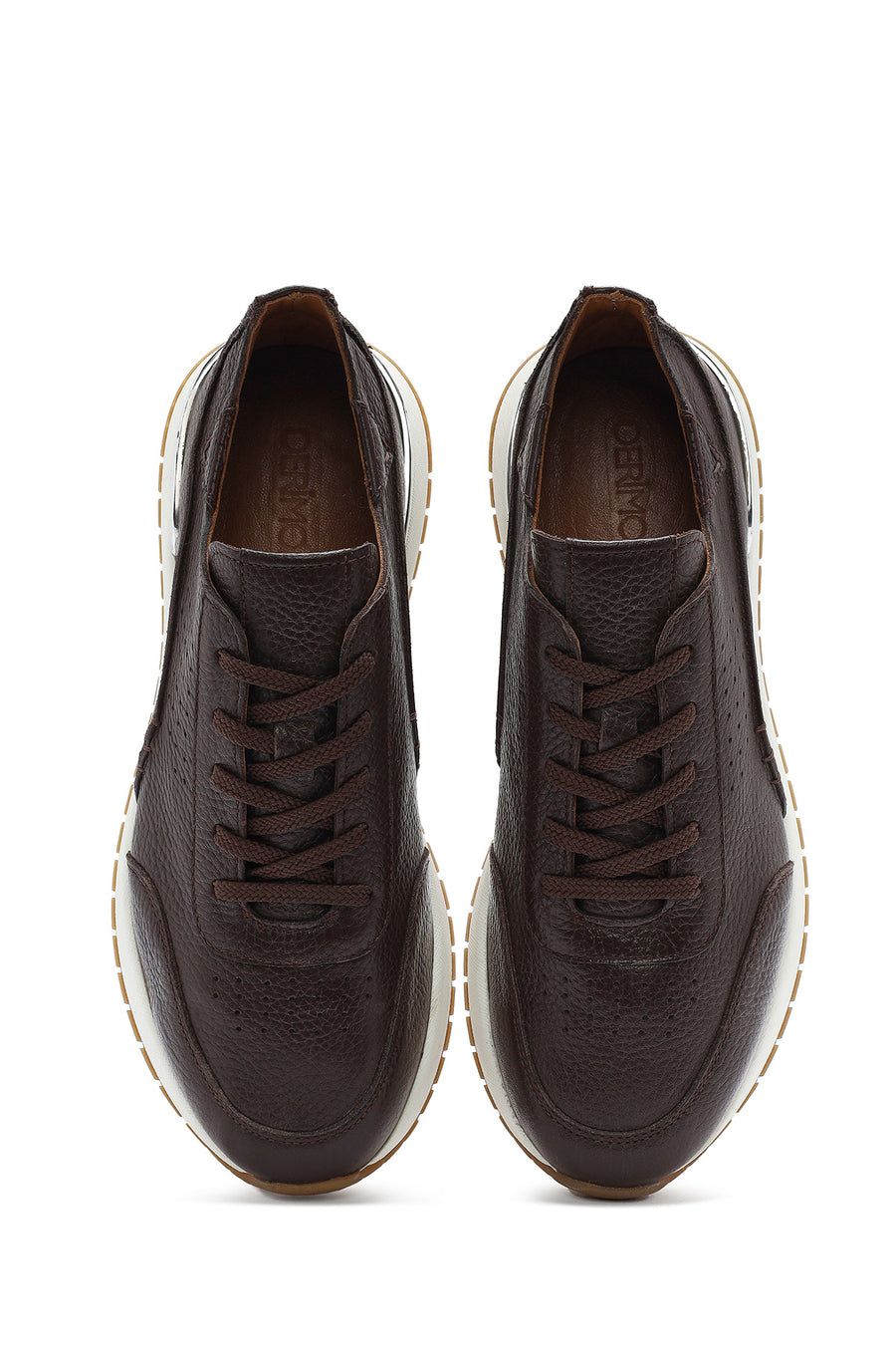 Men's Brown Lace-Up Thick-Soled Leather Casual Sneaker