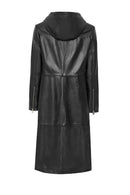 Selena Women's Black Hooded Leather Coat | Derimod