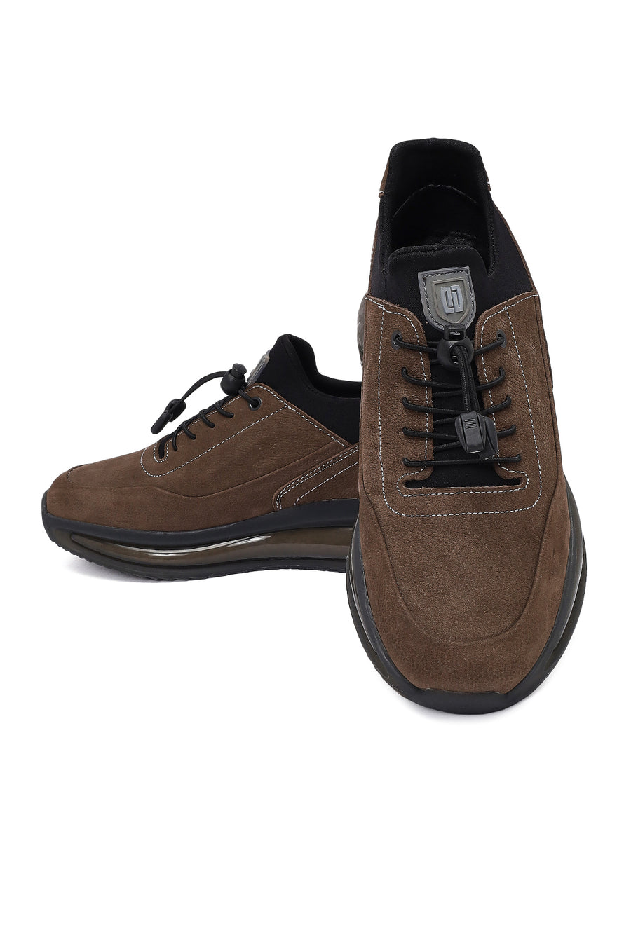 Erkek Vizon Bağcıklı Kalın Tabanlı Nubuk Deri Sneaker