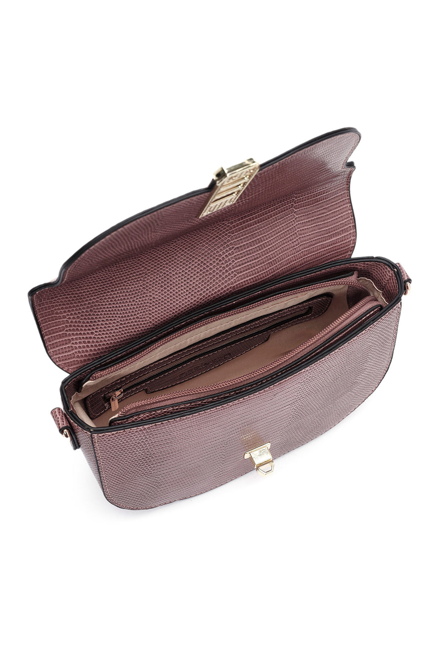 Women's Pink Long Strap Crocodile Patterned Shoulder Bag