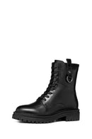 Geox Women's Black Iridea Lace-Up Leather Combat Boots | Derimod