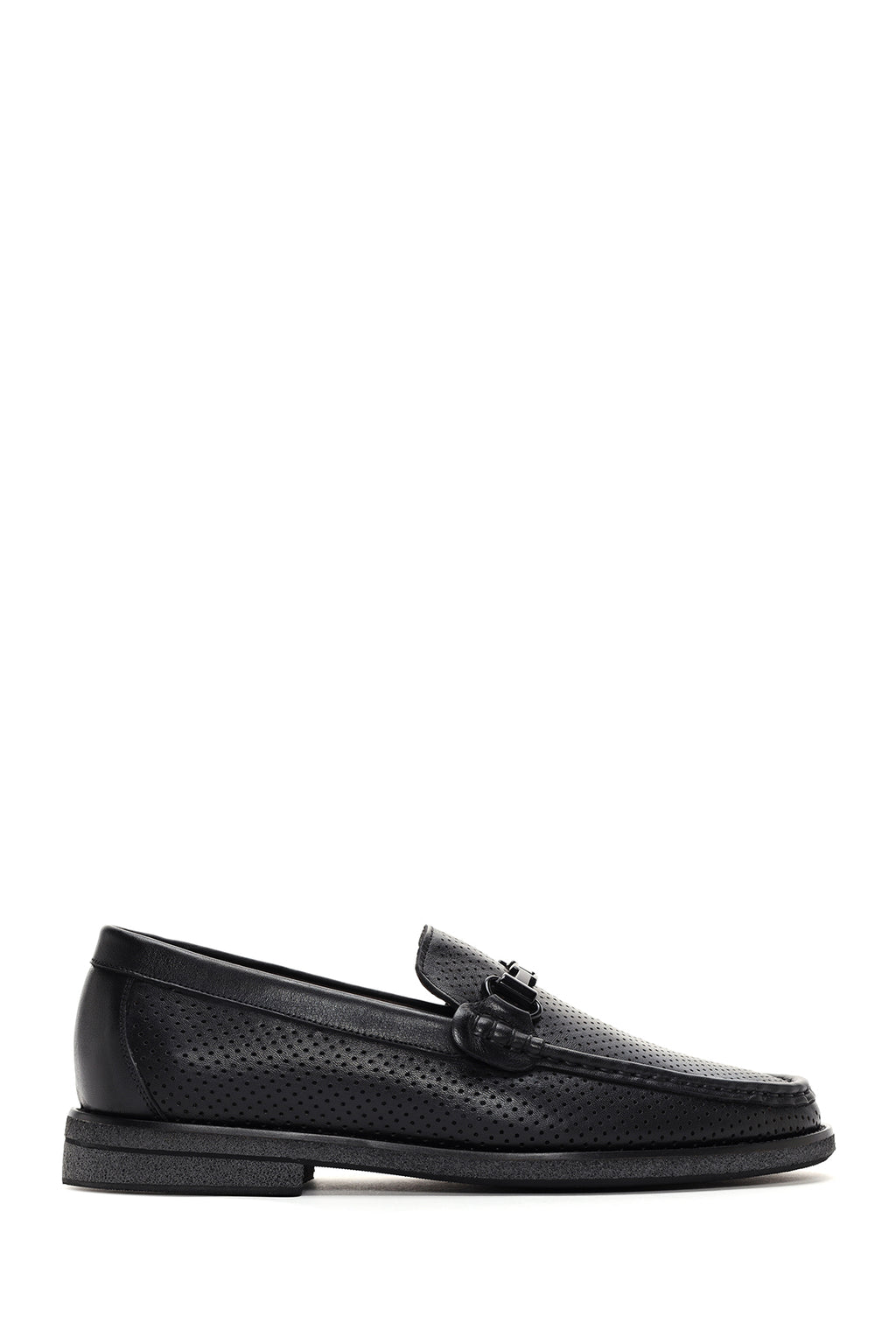 Erkek Siyah Deri Baskılı Loafer