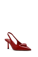 Women's Red Open Back Thin High Heel Leather Shoes | Derimod