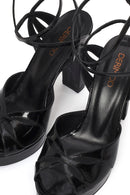 Women's Black Ankle Buckle Platform Thick High Heel Patent Leather Sandals | Derimod