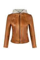 Magic Woman Brown Hooded Short Sport Leather Jacket | Derimod