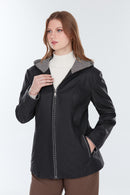 Pamela Women's Black Hooded Leather Coat | Derimod
