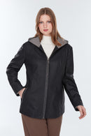 Pamela Women's Black Hooded Leather Coat | Derimod