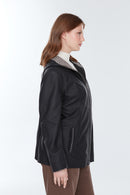 Pamela Women's Black Hooded Leather Coat | Derimod