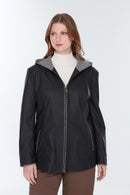 Pamela Women's Black Hooded Leather Coat | Derimod