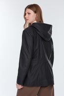 Pamela Women's Black Hooded Leather Coat | Derimod