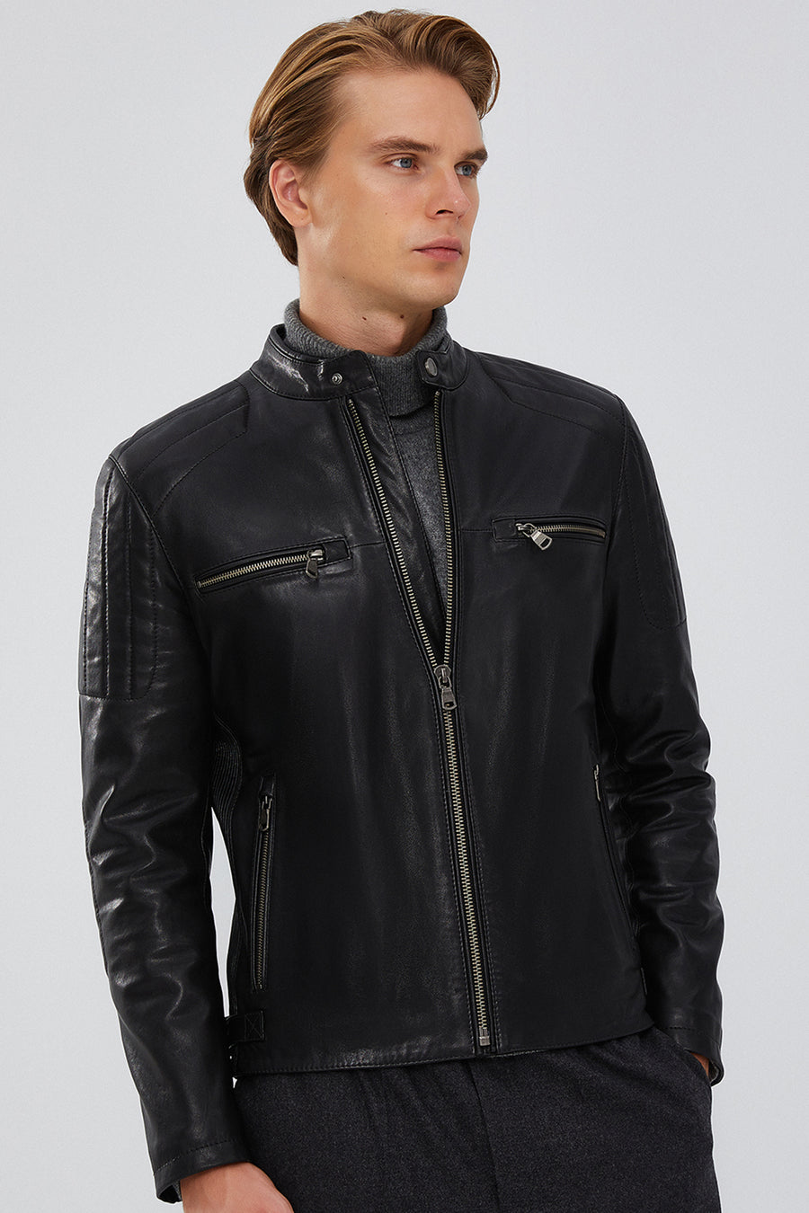 Braun Erkek Siyah Slim-Fit Deri Mont